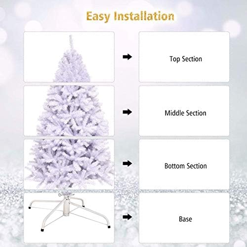White Artificial Christmas Tree, 6FT Artificial Pine Tree w/Premium PVC Needles & Solid Metal Stand, Easy Assembly, for Indoor & Outdoor Use