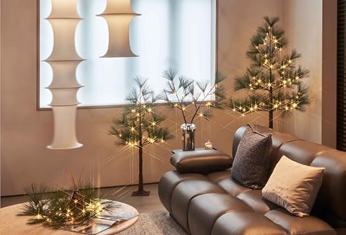 LITBLOOM Lighted Christmas Pine Tree with Timer 6FT 72 Warm White LED Lights, Pre Lit Twig Tree for Home Room Christmas Holiday Decoration Indoor Outdoor
