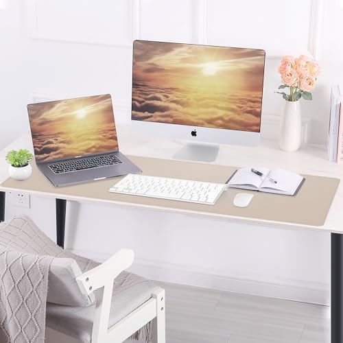 AFIING Leather Desk Mat, Beige, 31.5" x 17",Desk pad Protector
