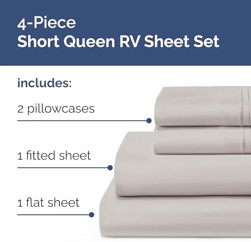 Short Queen Size 4 Piece Bed Sheet Set - RV Short Queen Sheets - Light Grey