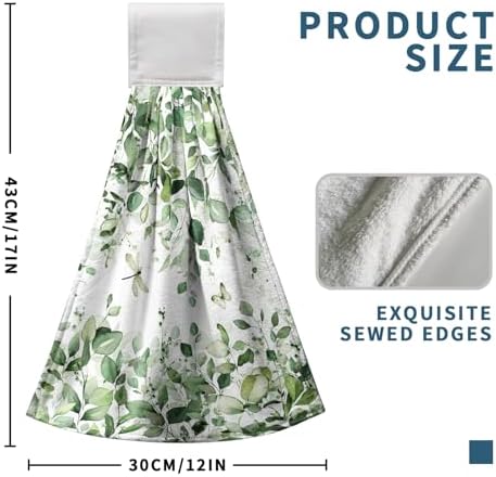 Eucalyptus Leaves Hanging Hand Towels Sage Green Leaf Kitchen Towels with Hanging Loop Spring Summer Floral Farmhouse Greenery Tea Dish Towels Soft Absorbent Fingertip Bath Tie Towels for Bathroom