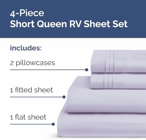 Short Queen Size 4 Piece Bed Sheet Set - RV Short Queen - Light Lavender