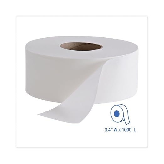 Boardwalk 410323 Jumbo Roll Bathroom Tissue 2-Ply White 3.4-Inch x 1000 ft 12 Rolls/Carton