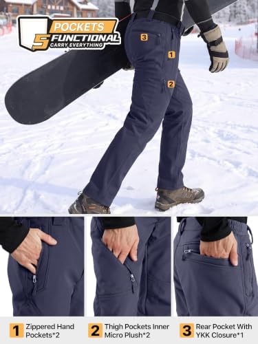 FREE SOLDIER Men's Fleece Lined Pants Softshell Snow Ski Pants