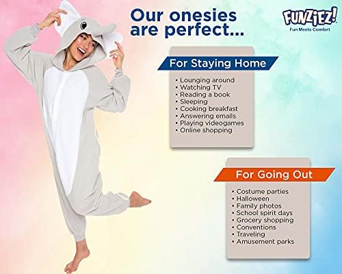Funziez! Adult Onesie Halloween Costume Animal Dinosaur Shark Unisex Plush One Piece Cosplay Suit for Adults, Men and Women