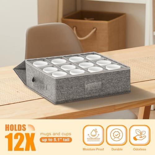 Kukikan Cup Mug Storage Box, Hard Shell for Moving, 2 Pack for 24 Cups