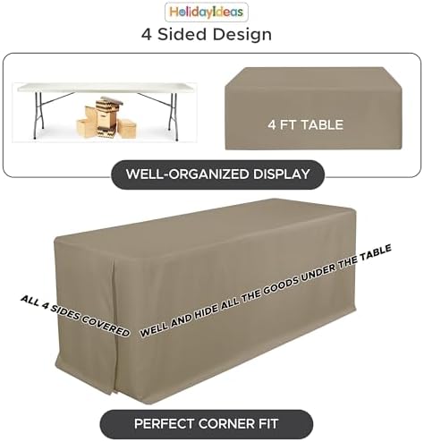 HolidayIdeas 4-Pack 8ft Taupe Rectangle Craft Shows Fitted Tablecloth