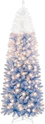 Yaheetech 6ft Pre-lit Snow Flocked Pencil Christmas Tree Lake Blue Gradient