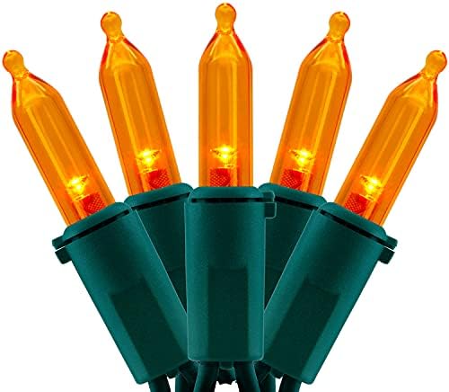 YULETIME 200 Orange LED Christmas Lights, 66 ft Green Wire UL String Light