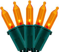 YULETIME 200 Orange LED Christmas Lights, 66 ft Green Wire UL String Light