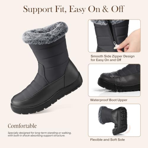 SHIBEVER Women Winter Snow Boots: Waterproof Fur Insulated Warm Ankle Boot