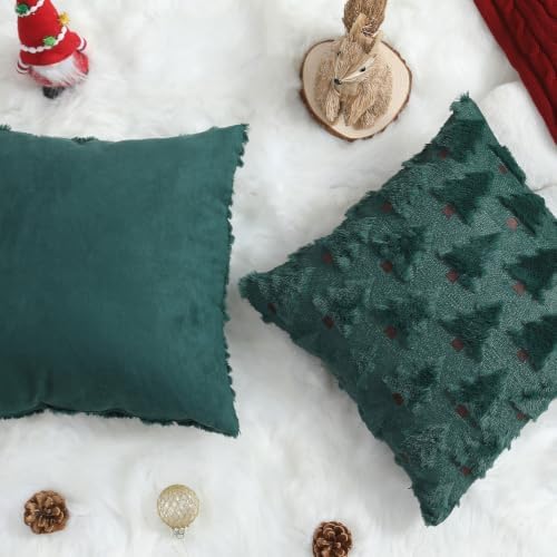 Allorry Christmas Pillow Covers 22x22 inch Set of 2 Christmas Decorations Soft Plush Faux Fur Wool Green Christmas Tree Throw Pillow Cases Winter Holiday Decor for Sofa Living Room PT002A22
