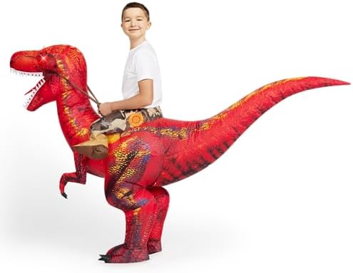 Spooktacular Creations Inflatable Dinosaur Costume Kids, Blow up Ride on Raptor Suit Boys Girls for Halloween Cosplay Party