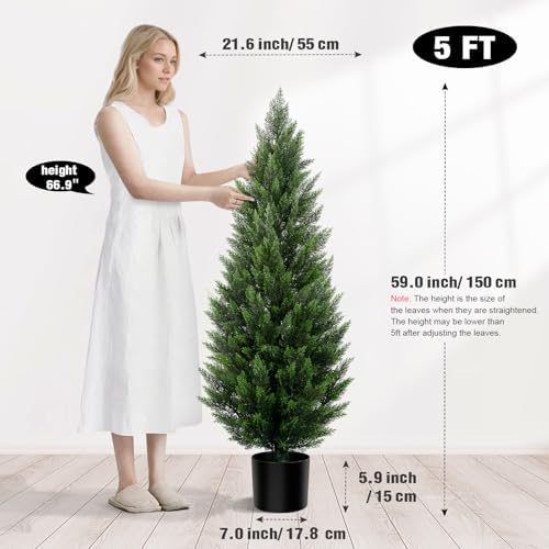 Vitalismo 5FT Artificial Cedar Trees Set of 2 for Outdoor Front Porch