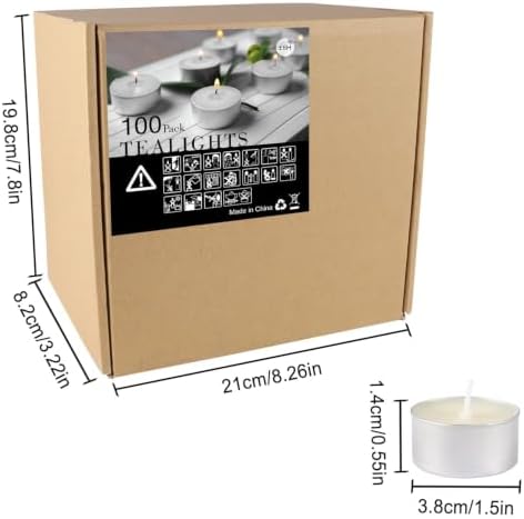 100 Pack White Bulk Candles, 6 Hour Unscented Tea Lights Candles