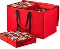 ZOBER Christmas Ornament Storage Box - Stores 200 3" Ornaments with Individual Trays - Tear Proof 600D Oxford Fabric - ornament organizer storage box (Red, 200-3" Ornaments)