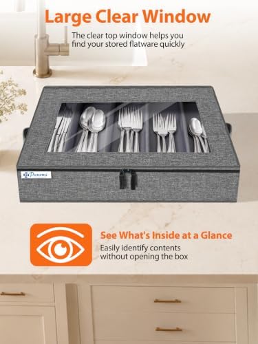 punemi Hard Shell Silverware Storage Box, Flatware Organizer, 2 Pack, Gray