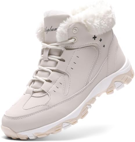 Littleplum Womens Snow Boots - Warm Fur Line Anti Slip Winter Short Boots Comfortable Lace Up Ankle Booties for Outdoor Hiking