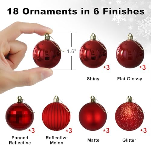 Rose Red 1.6" Small Christmas Balls Christmas Tree Decoration Ornaments Shatterproof Hanging Balls for Birthday Halloween Holiday Wedding Decorations Set of 18pcs
