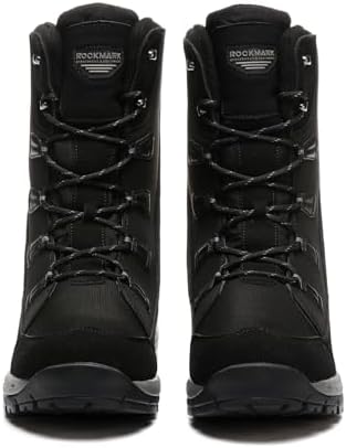 ROCKMARK Mens Winter Mid-Calf Snow Boots Fur Lined Warm Waterproof Slip On Outdoor Athletic Snow Boots