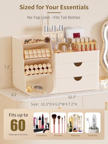 Booklov Small Makeup Organizer for Vanity Countertop, Cream