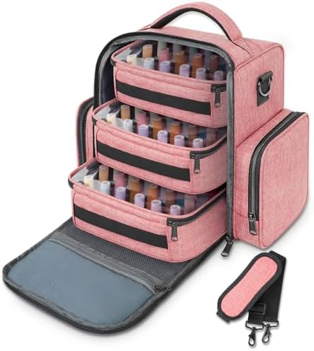 YOREPEK Nail Polish Organizer with 3 Removable Pouches for 72 Bottles, Pink