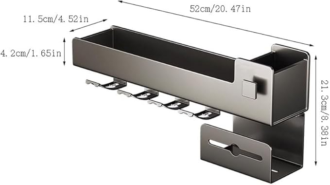 Toothbrush Rack Aluminum Toothbrush Holder Gun Gray Toothpaste Holder Multi-Storage Space Storage Bracket Wall-Mounted No Punching Required Bathroom Toothbrush Holder(L27.3cm)