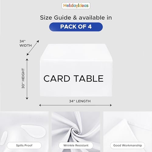 White Squre Fitted Tablecloth for Card Table Craft Shows 4-Pack 34x34 inch