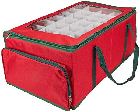 24" Red and Green Christmas Ornament Storage Bag with Removable Dividers