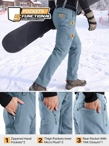 FREE SOLDIER Men's Fleece Lined Pants Softshell Snow Ski Pants