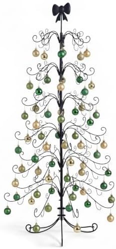 6ft Wrought Iron Christmas Tree, Bow Topper, Ornament Display Stand, Black