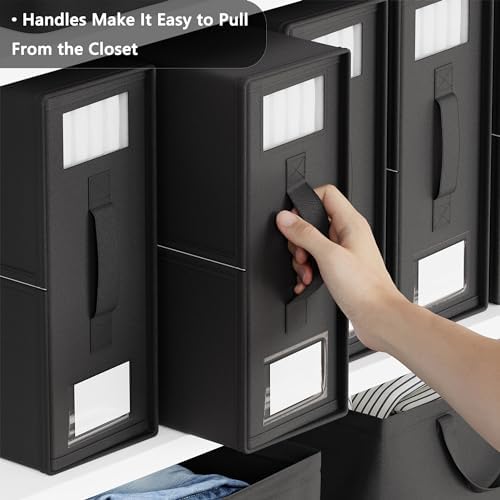 SheetCube Bed Sheet Organizers and Storage 6 Pack, Foldable Linen Closet Organizer with Window and Label, Bedding Folder Storage Box Container for Blanket, Duvet Cover Set, Bed Sheet Set - Black
