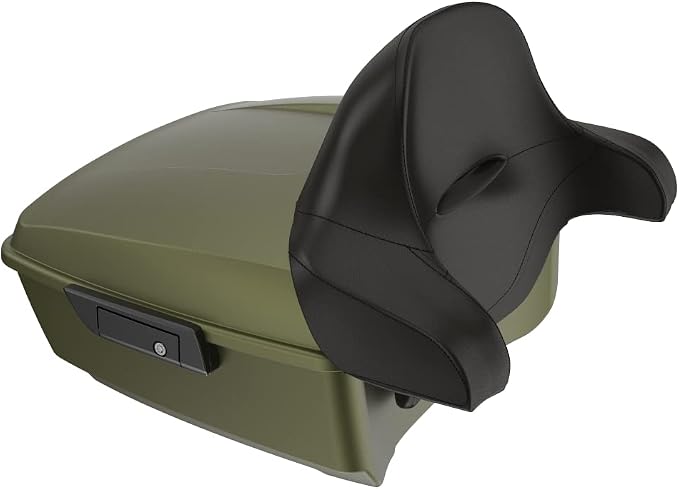 Advanblack Road Glide Tour Trunk Pack Mineral Green Denim King Tour Trunk Pack Luggage +Wrap-Around Backrest Pad for '97-'25 Harley Touring Road King Street Glide Electra Glide CVO models