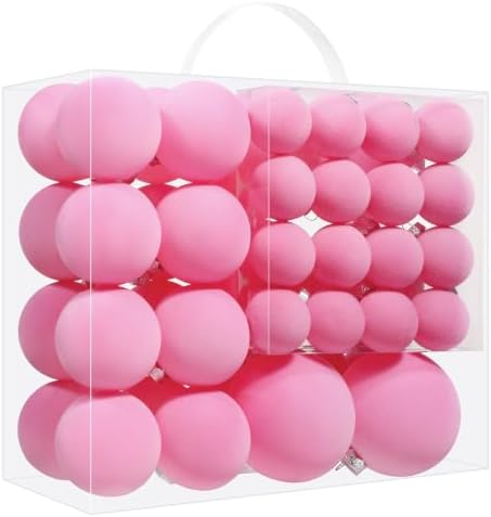 Pink Velvet Christmas Ball Ornaments-46pcs Flocked Xmas Tree Decorations