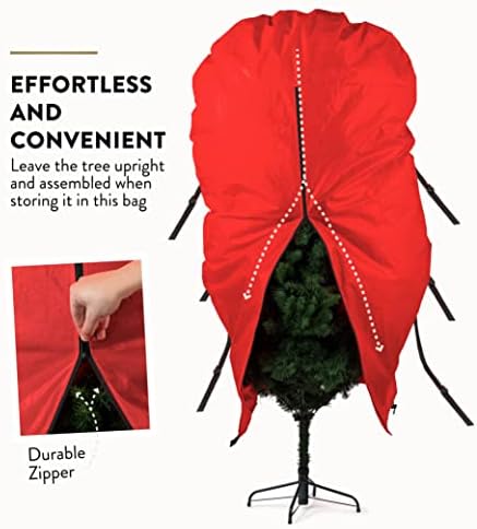 ZOBER Upright Christmas Tree Storage Bag With Drawstring Hem - Oxford Waterproof Fabric Christmas Tree Bag For Storage Box For Xmas - Strong, Durable Straps & Handles (Red W/Straps, 9 Feet)