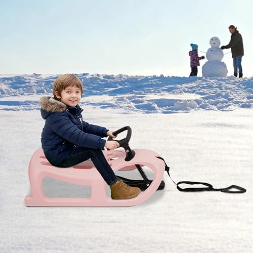 Kids Snow Sled with Ergonomic Saddle Seat - Lightweight Winter Sleigh for Toddlers & Children, Outdoor Snow Tubing Saucer for Backyard Hills