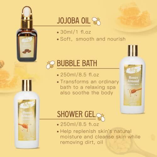 Honey Almond Spa Gifts for Mom - 7Pcs Moisturizing Spa Set for Women & Men