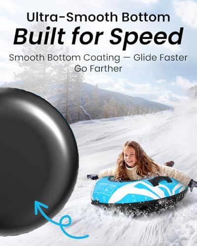 Snow Tube for Sledding Heavy Duty, Inflatable Snow Sled Innertube with Air Pump & Premium Canvas Cover for Kids Adult with Thickened Bottom, Towable Rope – Winter Fun for Boys Girls