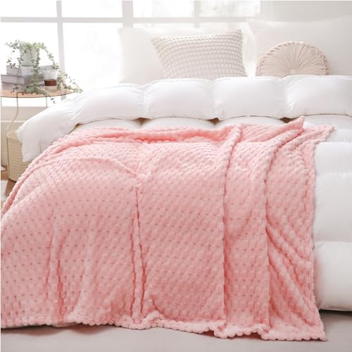 Puncuntex Light Pink Throw Blanket 90"×90" Fuzzy 3D Jacquard Decorative