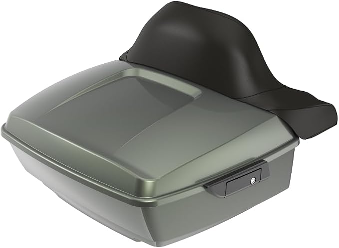 Advanblack Road Glide Tour Trunk Pack Deadwood Green Glossy King Tour Trunk Pack Luggage +Wrap-Around Backrest Pad for '97-'25 Harley Touring Road King Street Glide Electra Glide CVO models