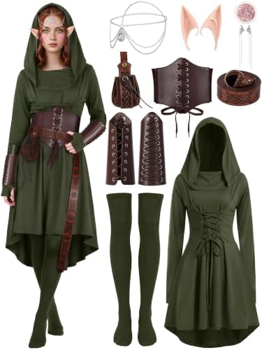 10 Pcs Women Renaissance Halloween Fairy Costumes Medieval Elf Dress S-XXL