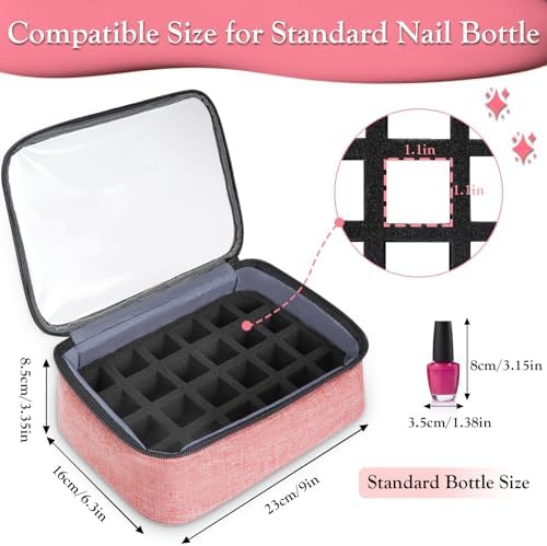 YOREPEK Nail Polish Organizer with 3 Removable Pouches for 72 Bottles, Pink