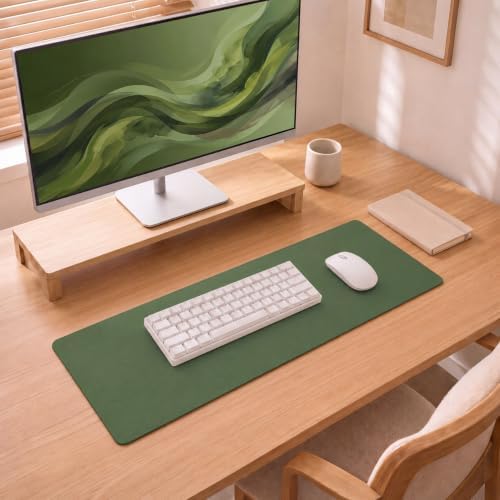 Leather Desk Pad Protector, 27.5" x 12",Olive Green Desk Mat