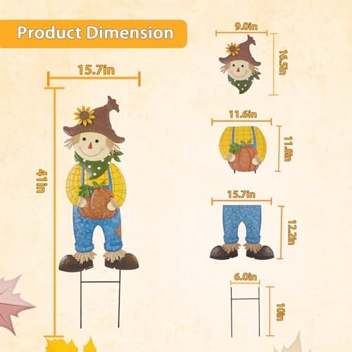 BRIGHTDECK Outdoor Fall Scarecrow Metal Stakes Decorations Yard Sign, Large