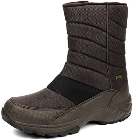 SILENTCARE Mens Winter Mid-Calf Snow Boot Fur Warm Waterproof Slip On Outdoor Athletic