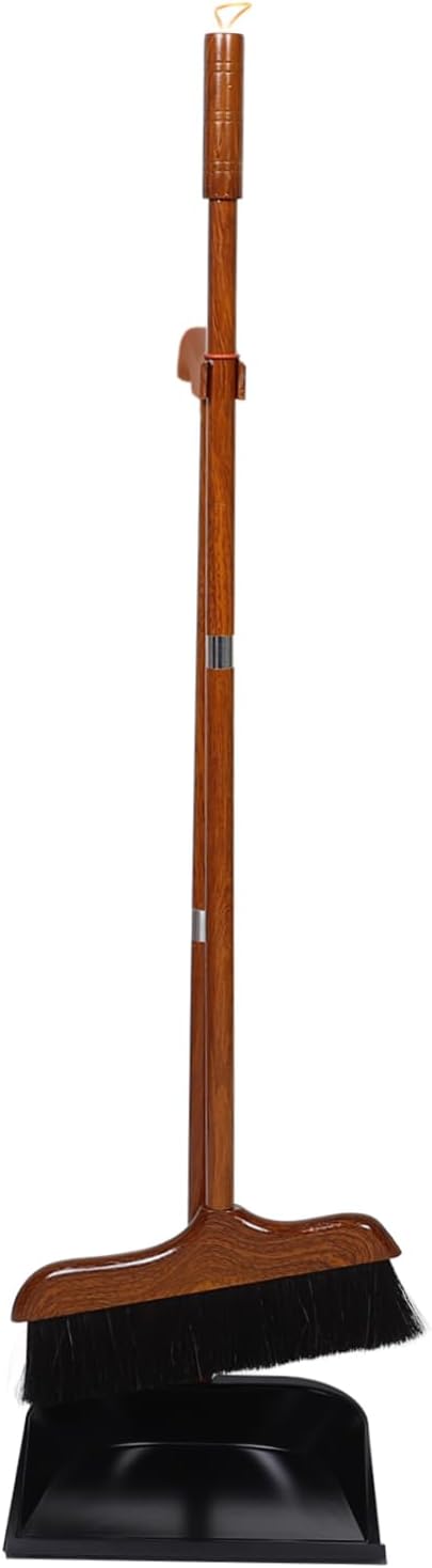 Redwood Horsehair Broom with Long Handle and Dustpan Set Cleaning for Indoor and Outdoor Use Pet Hair and Debris Collection