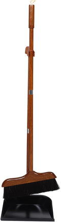 Redwood Horsehair Broom with Long Handle and Dustpan Set Cleaning for Indoor and Outdoor Use Pet Hair and Debris Collection