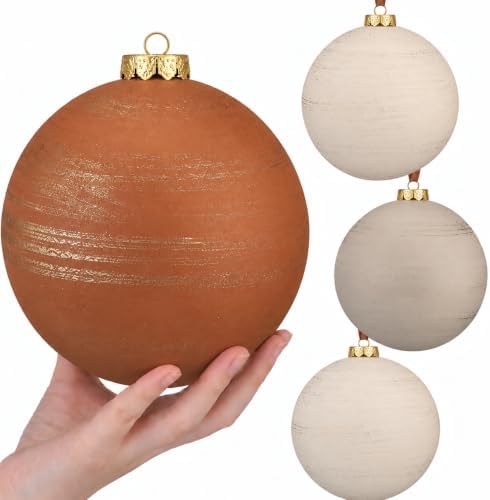 6 Pcs 6'' Large Christmas Ball Ornaments Terracotta Beige Cream