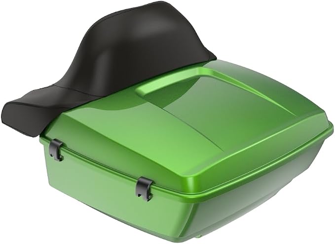 Advanblack Road Glide Tour Trunk Pack Radioactive Green King Tour Trunk Pack Luggage +Wrap-Around Backrest Pad for '97-'25 Harley Touring Road King Street Glide Electra Glide CVO models