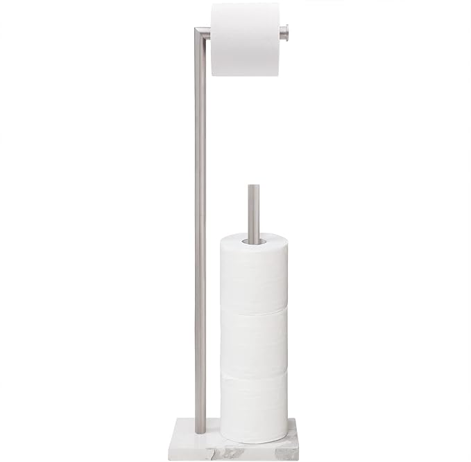 Gzila Free Standing Toilet Paper Holder Stand with Reserve, Heavy Weighted Marble Base Design, Bathroom Stands Tissue Rolls Holder, 304 Stainless Steel Brushed Nickel